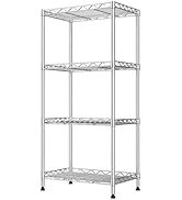 4 Tier Shelves Storage, Small Wire Shelf Unit with Wheels, Standing Adjustable Shelves Organizer,...
