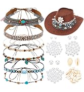 PH PandaHall 6Pcs Western Cowboy Hat Bands Set – Ethnic Turquoise Beaded Hatbands with Pearl Shel...