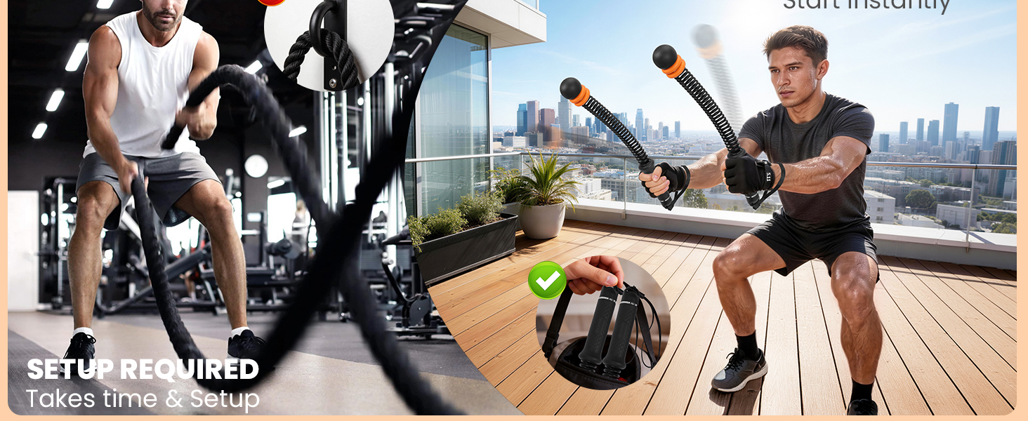 Ropeless Battle Ropes Adjustable Weight, Cordless Battle Ropes for Home Gym