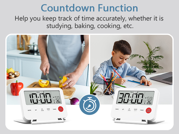Digital Travel Alarm Clock, Large LCD Display Small Alarm Clock with Temperature, 12/24H, Desk Clock