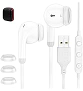 USB Computer Headset with Microphone Half in-Ear Wired Earbuds 7.5ft Cord in-Line Volume Control ...