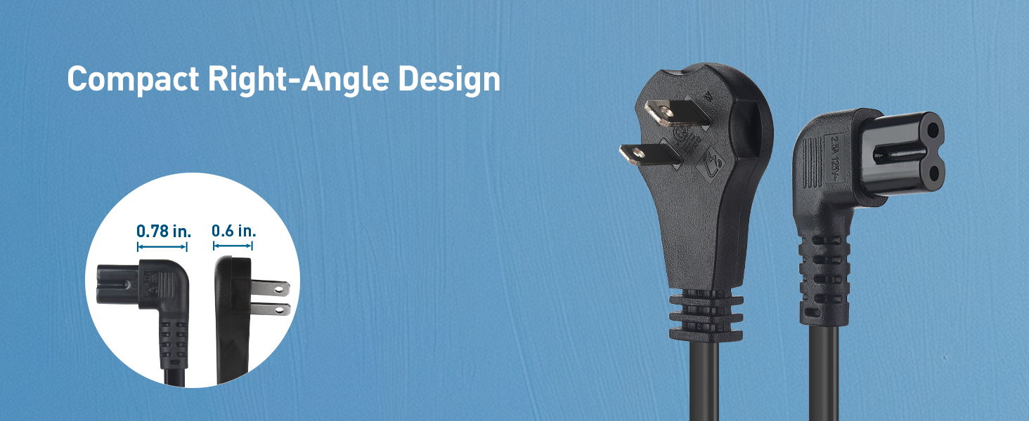 2 Prong Right Angle TV Power Cord 