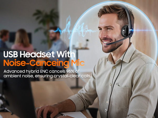 usb headset with microphone for pc, noise cancelling headset for work