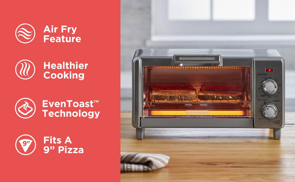 Countertop toaster oven and air fryer that can bake, toast, pizza, broil, keep warm