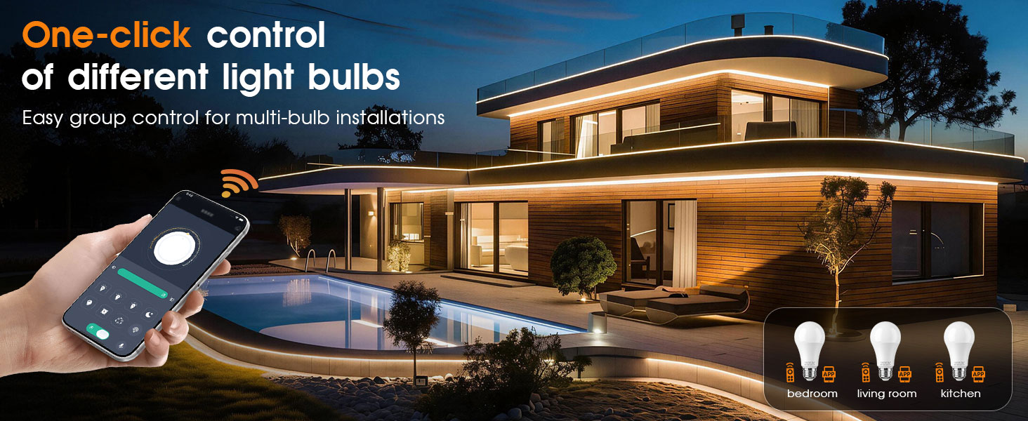 Smartphone app for one-click control and group management of different LED bulbs.
