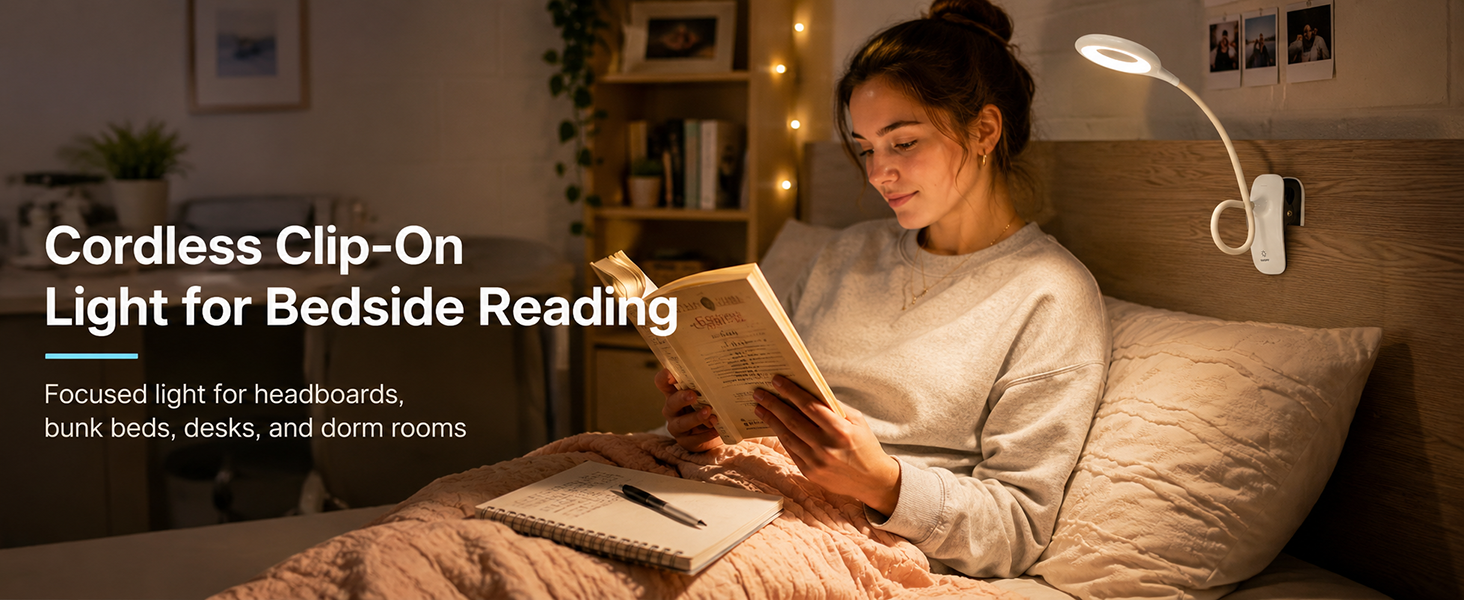 Cordless Clip-On Reading lights for books in bed
