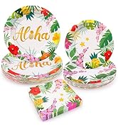 Fighting to Achieve 72PCS Hawaiian Luau Plates and Napkins, Set of 24 Aloha Plants Luau Disposabl...