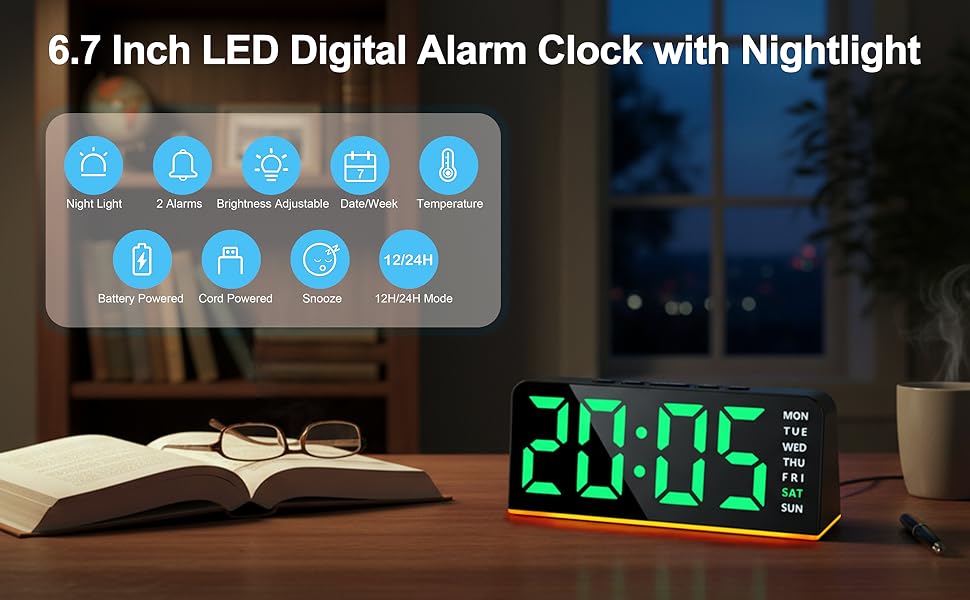 digital alarm clock with nightlight