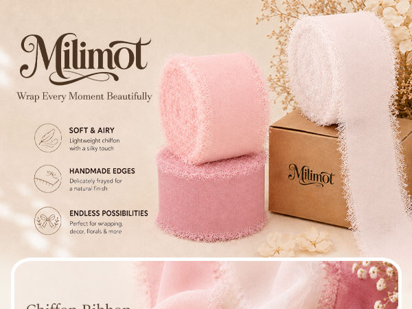 Pink Ribbon,Chiffon Ribbon,1 In Frayed Pink Ribbon,Chiffon Silk Ribbon for Gift Wrapping,Flower