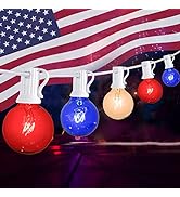 25Ft Red White Blue Outdoor String Lights Waterproof with 27 G40 Globe Bulbs(2 Spare), 4th of Jul...