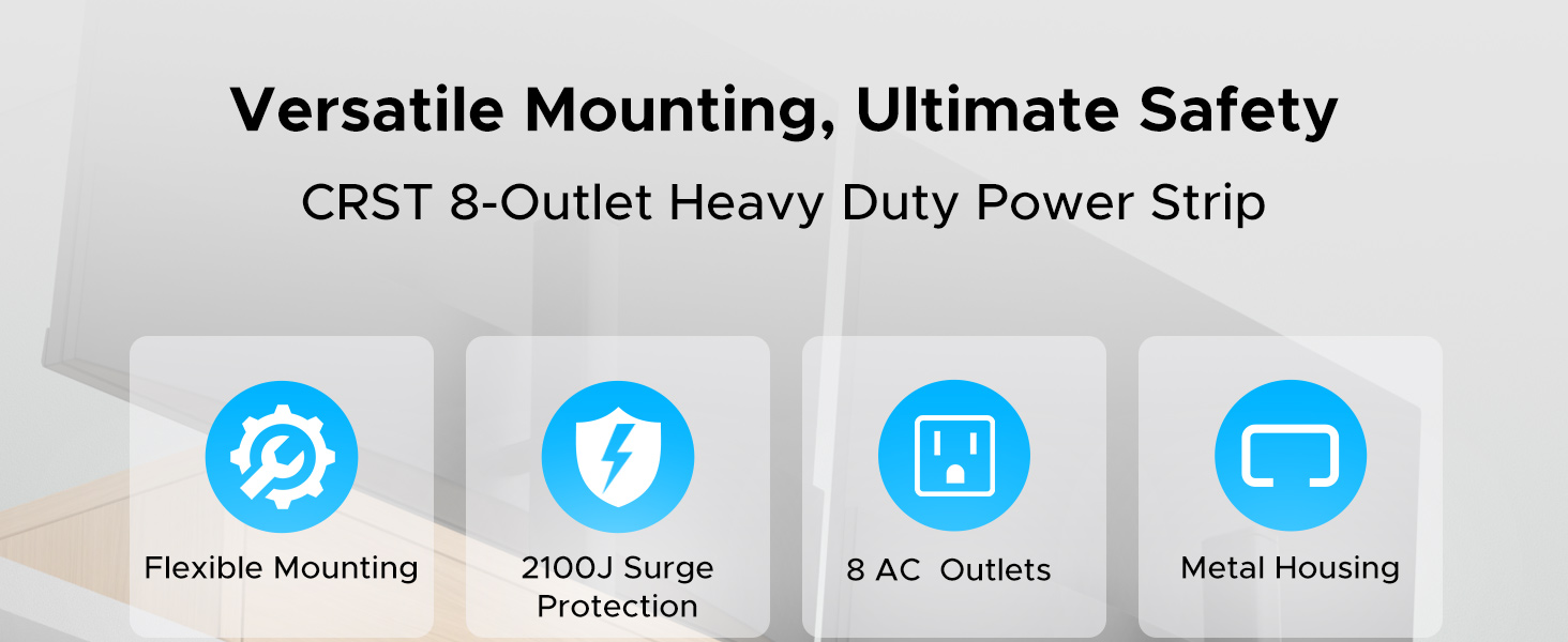 8 outlet heavy duty power strip surge protector under desk mount