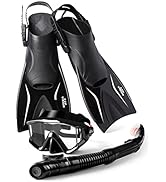 Adults Snorkel Set with fins, 180° Panoramic Snorkel Mask Anti-Fog Snorkeling Gear, 3 Window Snor...