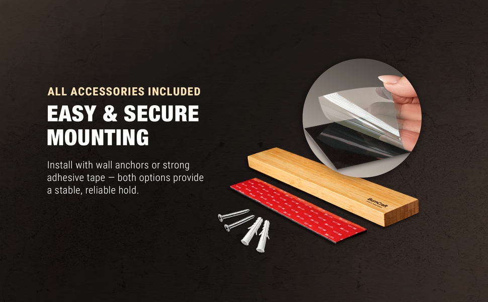 Wall mount knife holder, adhesive or screws install, secure mounting