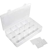 COSICS Storage Box with Dividers, 15-Grid Extra Large Plastic Storage Case for Nail Art Decoratio...