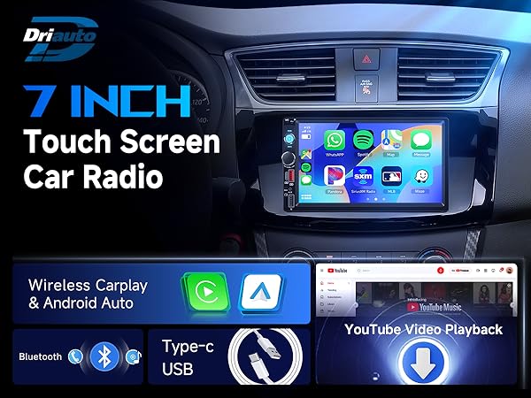 Double Din Car Stereo Bluetooth Wireless Carplay Android Auto-7 inch