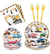 WERNNSAI Construction Party Decorations - 64 PCS Construction Plates Napkins Forks Dump Truck Bir...