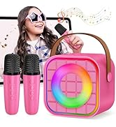 YLYYCC Mini Karaoke Machine with 2 Wireless Microphones for Kids Adults, Portable Bluetooth Singi...