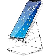 Crpich Acrylic Cell Phone Stand for Desk, Clear Phone Holder with Star-Shaped Charging Hole, Comp...