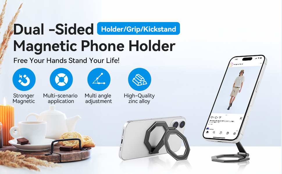Dual -SidedHolder/Grip/KickstandMagnetic Phone HolderFree Your Hands Stand Your Life!