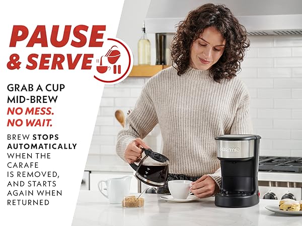 Puase and Serve Function, Pour Mid Brew No Mess