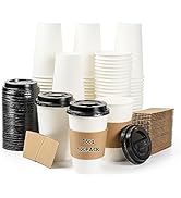 [100 Pack] 16 oz Paper Coffee Cups Disposable Hot Cups To Go Cups with Lids for Hot Drinks (16 oz...