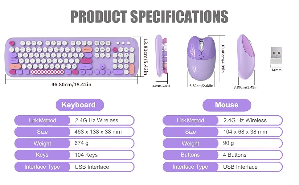 CUTE WIRELESS KEYBOARD AND MOUSE SET