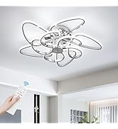 CANEOE Modern Ceiling Light Fixtures, Chrome Dimmable Modern Flush Mount Ceiling Light with Remot...