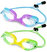 Vvinca Kids Swim Goggles with Bungee Strap No Leaking Anti Fog Toddler Goggles with Quick Adjust ...
