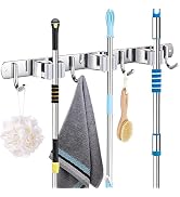 YouOKLight mop broom holder,broom hanger wall mount, 304 Non-Slip Stainless Steel Rack for Tools ...