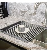 Dolreiik Roll Up Dish Drying Rack Over The Sink, 304 Stainless Stee Dish Drainer, Foldable &amp; Adju...