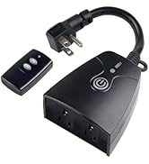 HBN Outdoor Indoor Wireless Remote Control Dual 3-Prong Outlet Weatherproof Heavy Duty 15 A Compa...