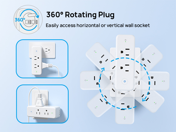 power outlet splitter with 360° rotating plug