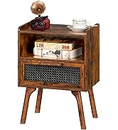 Lerliuo Rattan Nightstand, Side Table with Drawer Open Shelf, Cane Accent Bedside End Table with ...