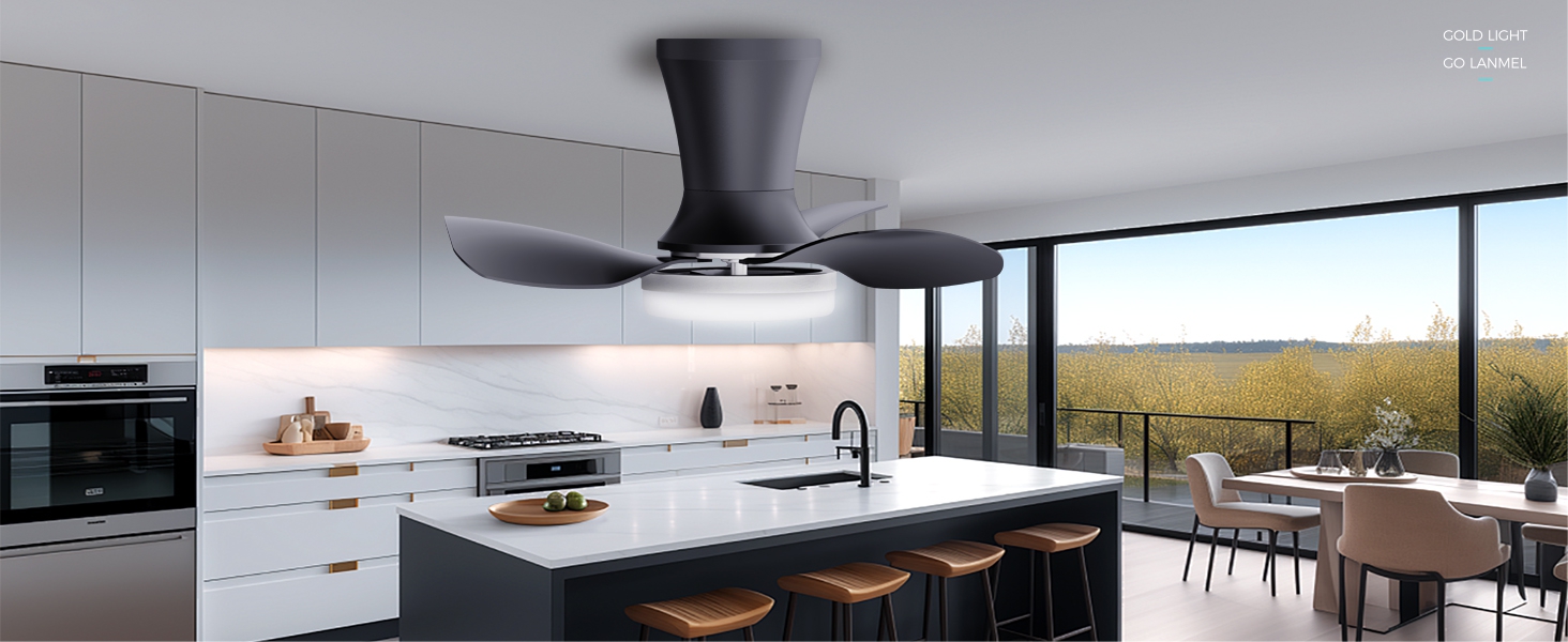 low profile modern ceiling fans with lights remote flush mount white black
