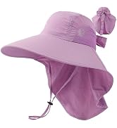 Women Sun Hat with Ponytail Hole, Neck Flap UV-Protection UPF50+ Wide-Brim Breathable Mesh Fishin...