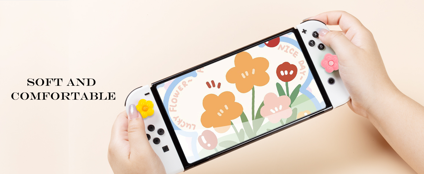 switch thumb grips caps joycon button covers flower yellow pink red purple