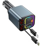 Retractable Car Charger 50W, 4-in-1 Fast Car Charger with Retractables 2.6ft, Cigarette Lighter C...