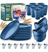 Wheat Straw Dinnerware Sets,56-Piece Plates and Bowls Sets for 8-Unbreakable,Reusable Plastic Dis...