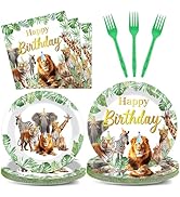 96Pcs Jungle Animals Plates and Napkins Safari Happy Birthday Party Decorations Zoo Party Dessert...