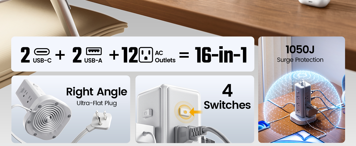 flat plug extension cord with multiple outlets