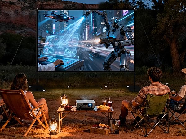 Outdoor Projector Screen with Stand 120 inch for Home Theater and Backyard Movie Night