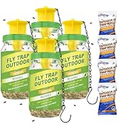 4 Pack Fly Traps Outdoor with 4 Natural Fly Bait Refill, Reusable Outdoor Hanging Ranch Horse Fly...