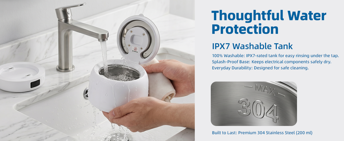 100% Washable: IPX7-rated tank for easy rinsing under the tap.