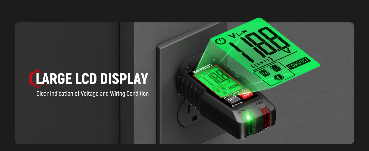 GFCI Outlet Tester Backlit LCD Outlet detector