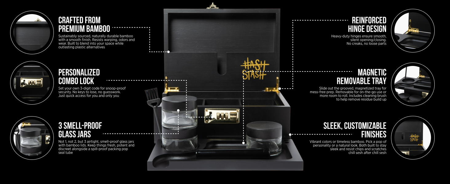 HASHSTASH The OG Storage Box - Large Bamboo Box with Combination Lock