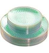 Rubtlamp Plastic Green Plates,Green Party Plates, Disposable Green Plates, Clear Green Plates wit...