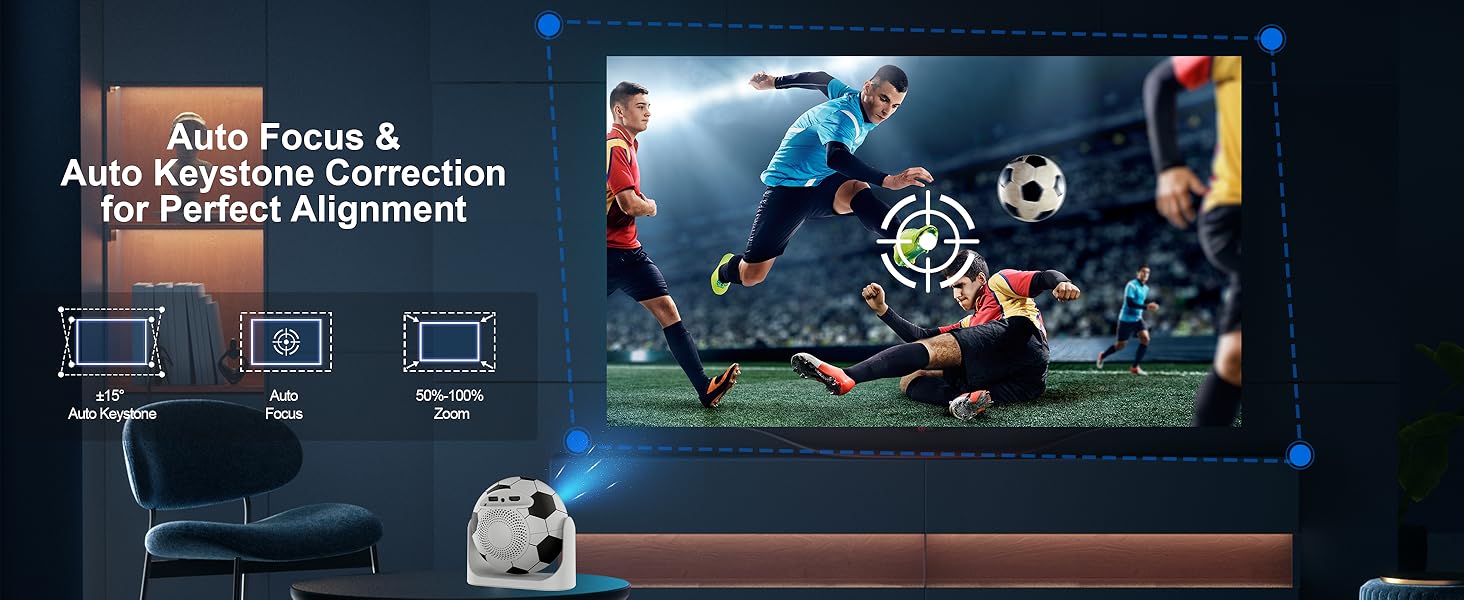 Auto Focus Auto Keystone Mini Portable Projector with WiFi and Bluetooth