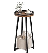 HOOBRO Small Round Side Table, 2-Tier Round Sofa End Table, Compact Nightstand with Fabric Storag...
