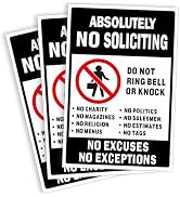 Absolutely No Soliciting Sticker, No Soliciting Sign for House Front Door, 3 Pack 4x6 Inch Reflec...