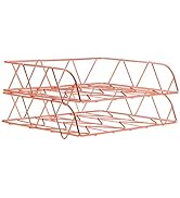 PAG 2 Packs Desktop File Organizer Metal Stackable Horizontal Letter Tray Paper Holder Rack, Rose...
